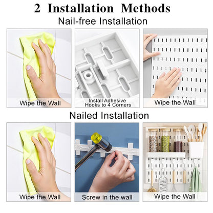 Pegboard Organizer for Wall Organization with 2 Pieces White Peg Board and 11 Accessories Set, Wall Mount Display Storage Kits for Kitchen Bedroom Office Bathroom Crafts Tools