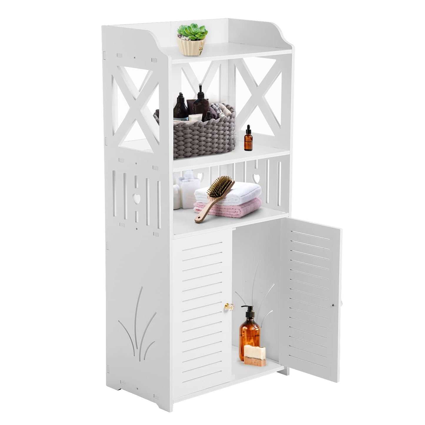 Youyijia 3 Tier Bathroom Storage Cabinet Floor Standing Display Cabinet Home Storage Furniture Organizer Unit for Office Living Room Kitchen Entryway White (3 Tier)