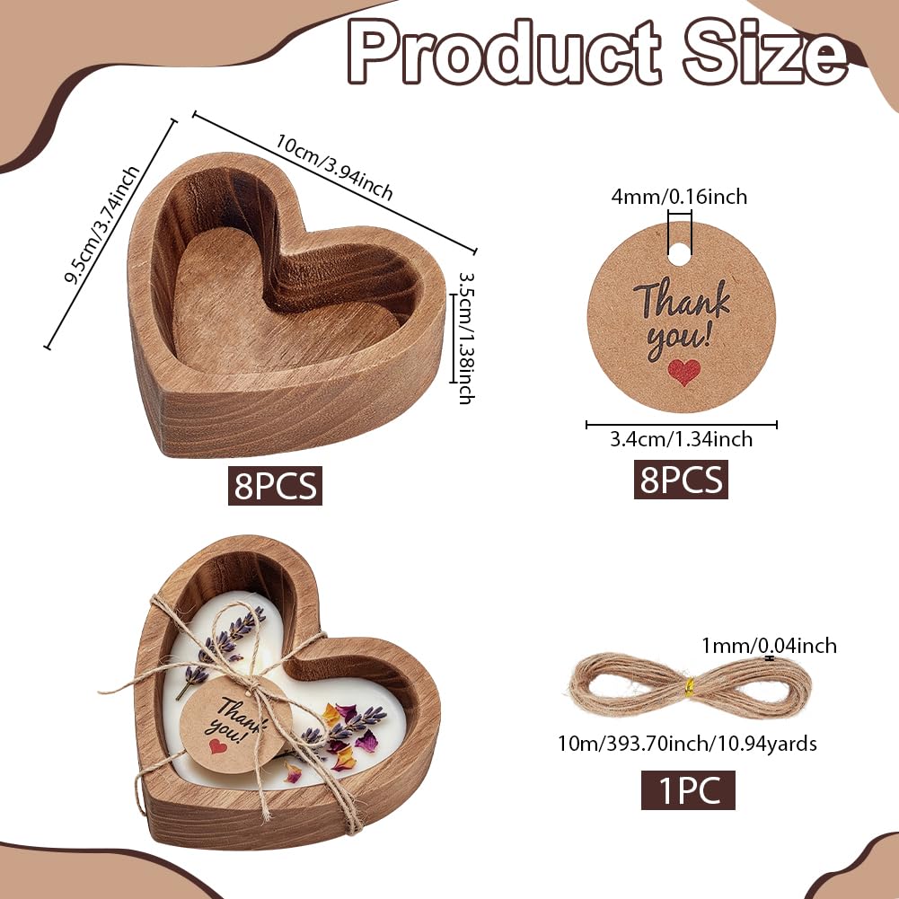 ACRNIGHEET 8 Sets Wood Heart Dough Bowls for Decor, Wood Candle Bowl, Wedding Favors for Guests Thank You Label Thoughtful Gift, Diy Energy Stone Bowl for Bridal Shower Birthday