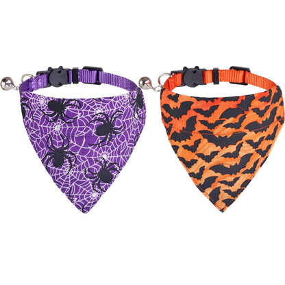 Halloween Cat Collars Breakaway with Bandana Bell Pet Kitten Adjustable for Small Dog Puppies Girl Boy