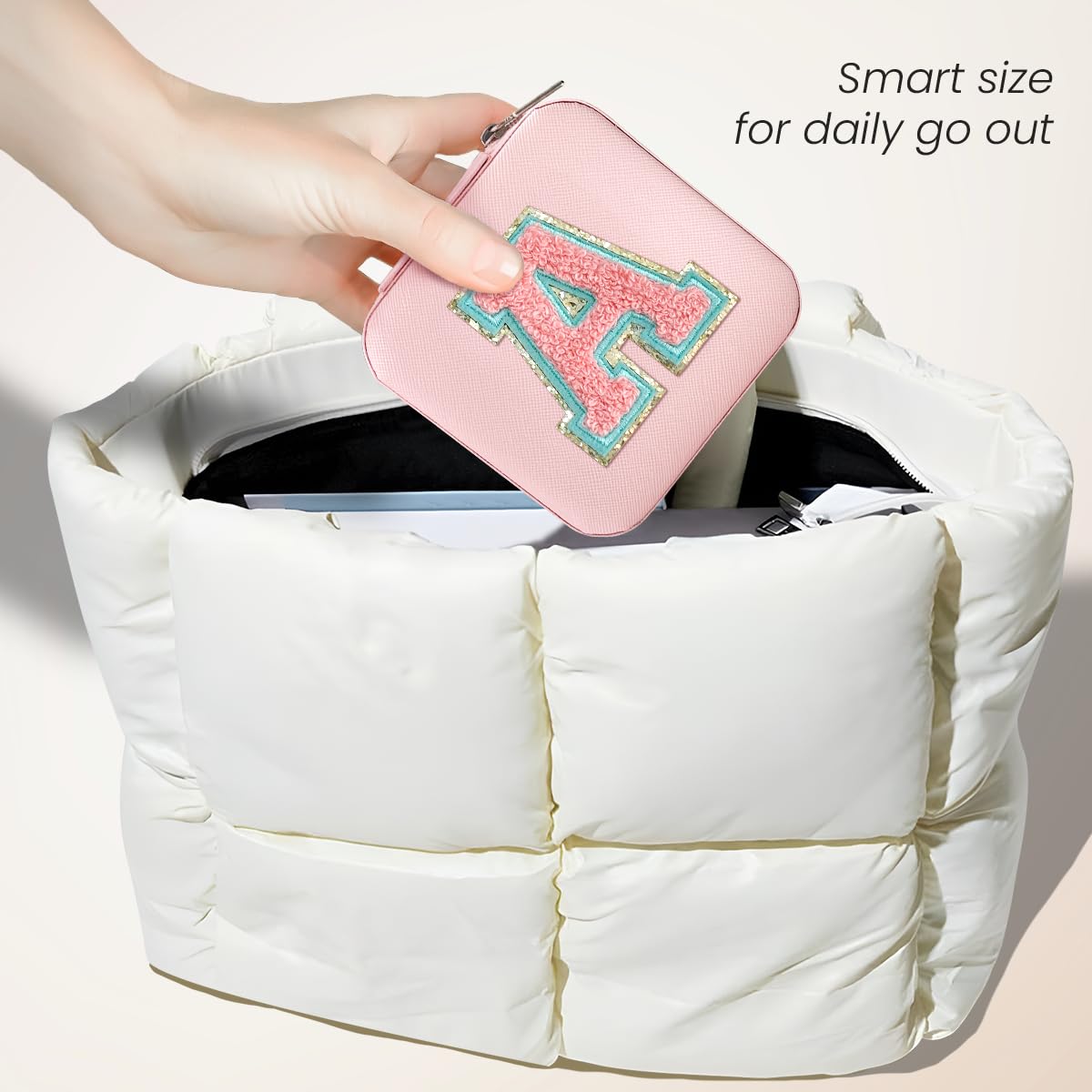 SANDJEST Personalized Jewelry Box, Pink Travel Jewelry Box with Initial A, Small Monogrammed Jewelry Case Organizer for Girls Women Teen Kids, Mini Travel Essentials Gifts for Birthday Christmas