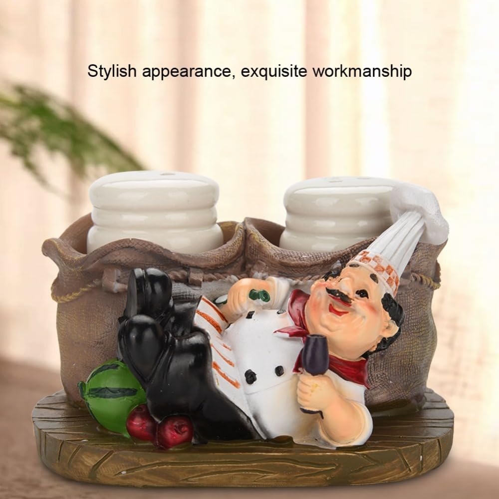 Anu Limen Chef Statue Salt & Peppers Shakers – 2 Jars Resin Seasoning Holder for Kitchen Counter Decor, Spice Bottle Ornament for Home Dining Table(D)