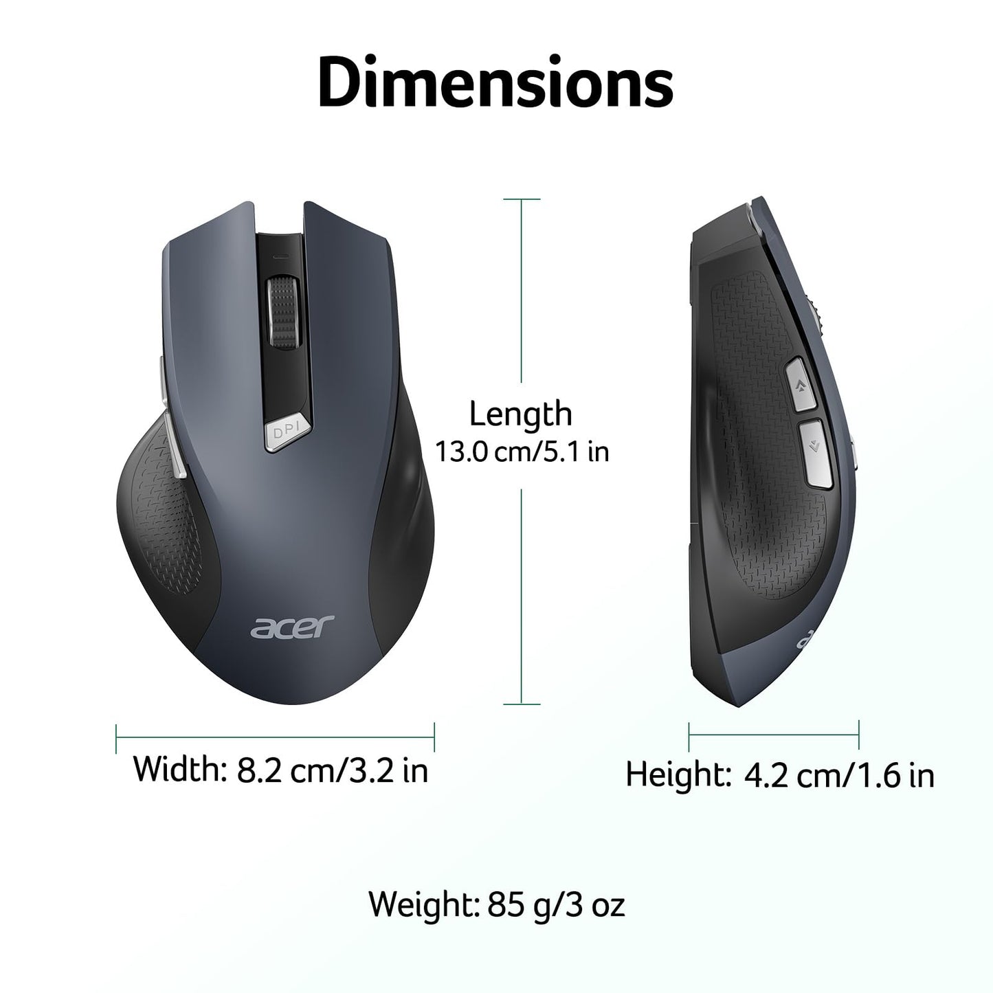 acer Wireless Mouse for Laptop, 2.4GHz Computer Mouse 3 Adjustable DPI Office Cordless USB Mice with USBA Receiver, 6 Buttons, 1600 DPI, Medium to Large Sized Hands Compatible with PC, Laptop, Desktop