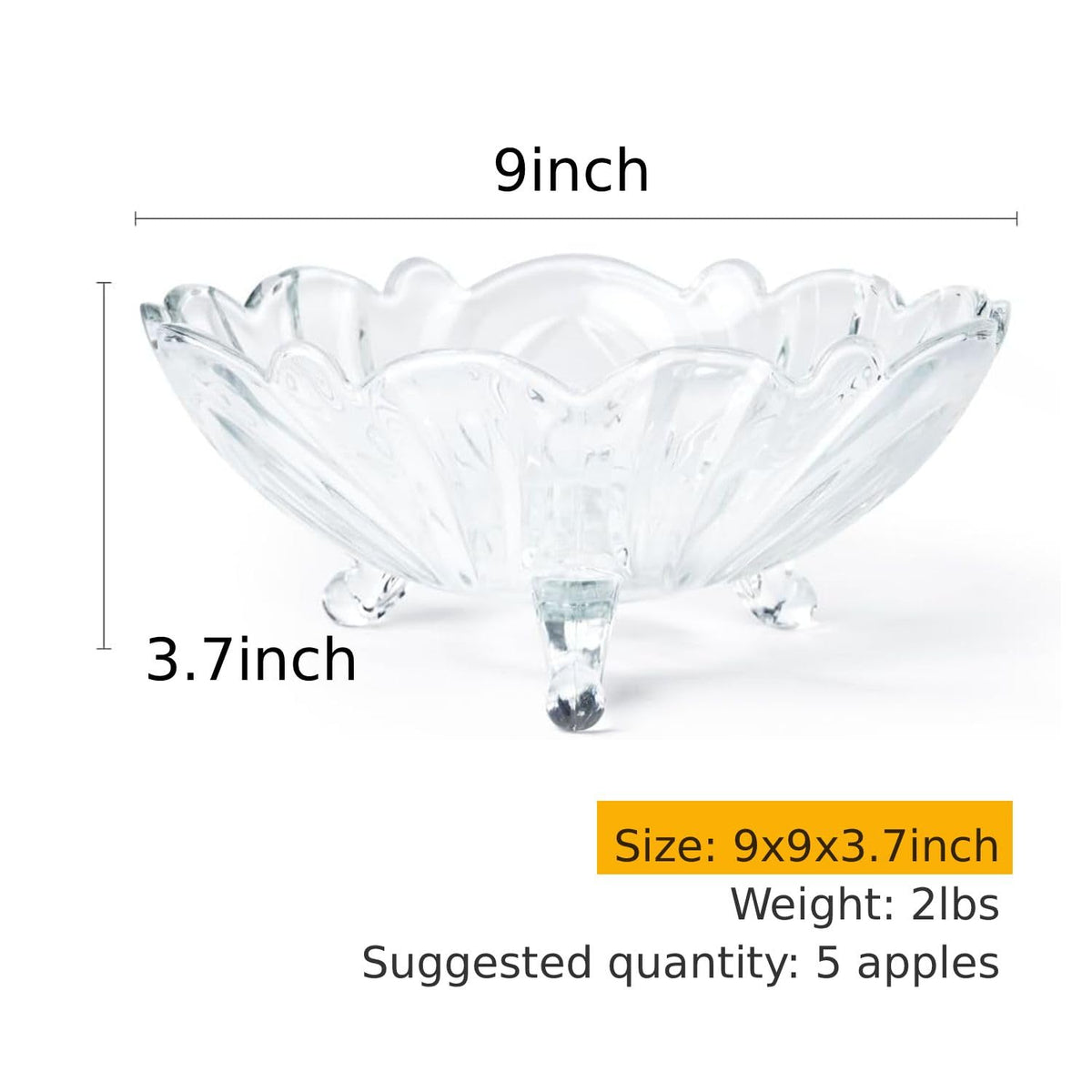 M MIMMU Clear Glass Fruit Bowl for Kitchen Counter Decor — 9 Inch Wavy Edge Pedestal Serving Bowl, Decorative Centerpiece for Fruits, Candy, Snacks, Salad - L