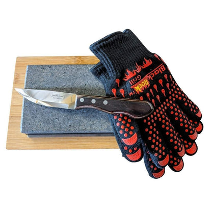 Black Rock Grill Steak Stone Cooking Experience - Premium Gift Set with Steak Knife, and Protective Gloves