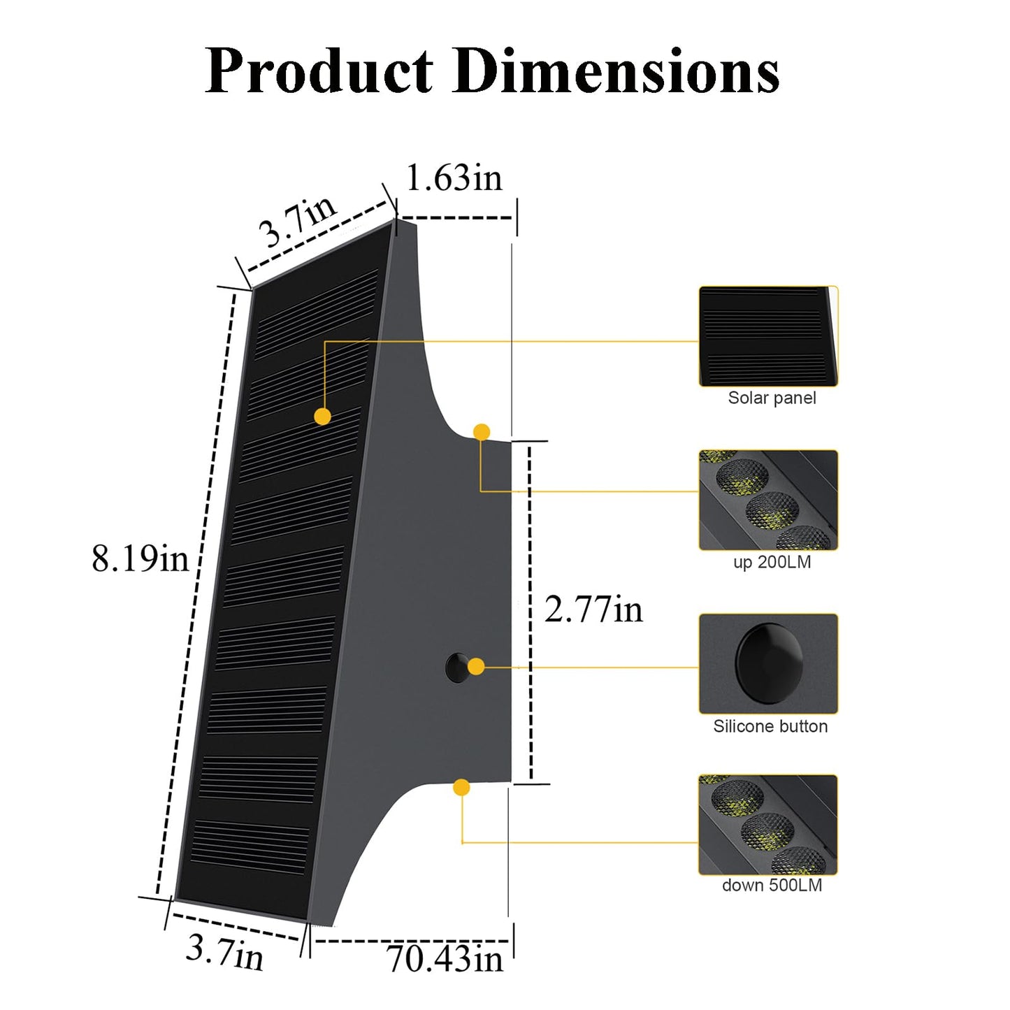 SOTTLOT Solar Outdoor Lights, 3000K 700LM Solar Wall Lights Outdoor Up and Down, Dimmable Solar Sconce Lights, IP65 Waterproof Outdoor Solar Lights for Yard Patio Garage Porch, 1pcs