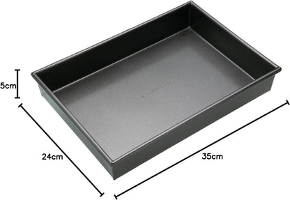 MasterClass 35 x 24 cm Baking/Roasting Tray with PFOA Non Stick, Robust 1 mm Carbon Steel Deep Rectangular Traybake Tin, Grey