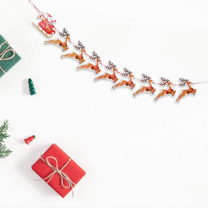 9 PCS Christmas Paper Banners Flags Santa and Reindeers Bunting Garlands for Door Wall Window Hanging Decoration Christmas Party Favor Supplies