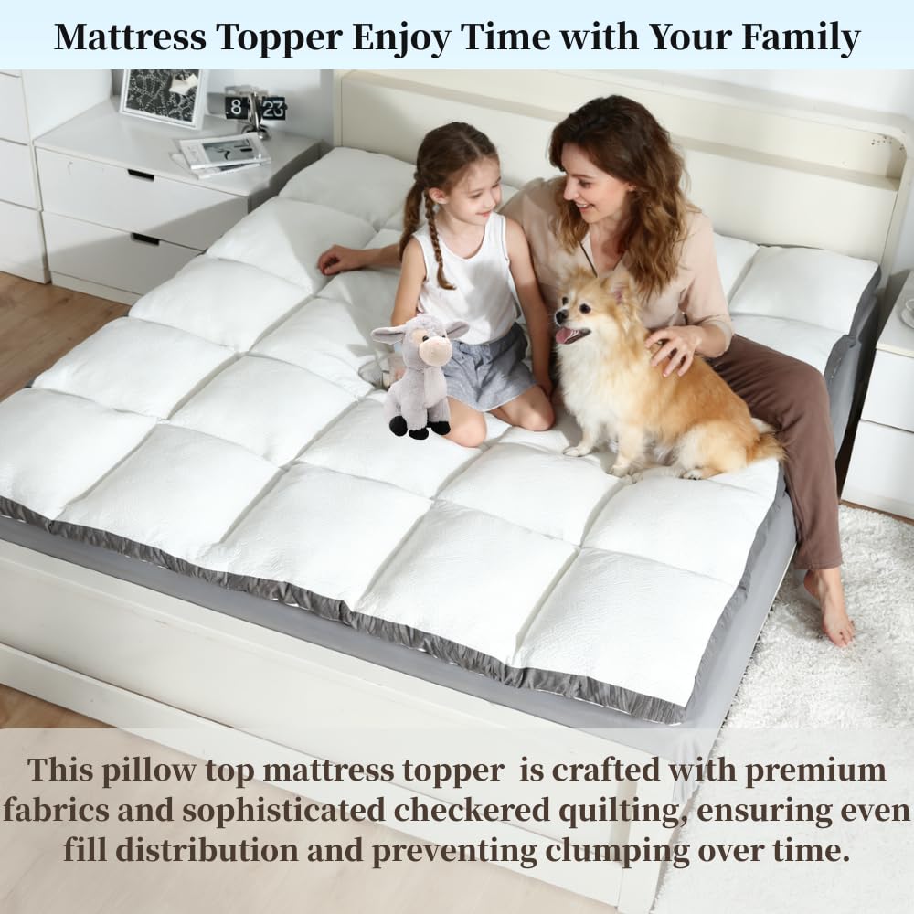 Rainmr Memory Foam Mattress Topper Twin - 2000GSM Pillow Top Mattress Topper Twin Size, Extra Thick Soft Bed Topper for Dorm & Back Pain Relief, White, Oeko-TEX Certified