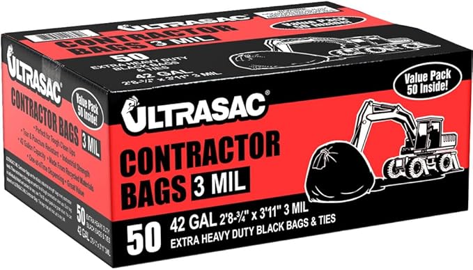 Ultrasac Contractor Bags, 42 Gallon, 32.75" X 47"