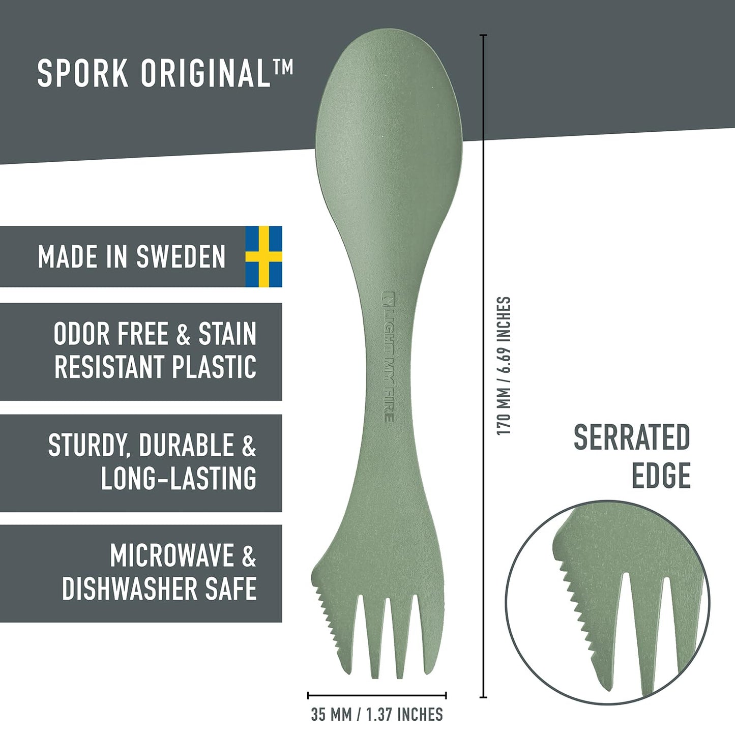 Light my Fire Spork Original 3-in-1 Camping Cutlery Knife Fork Spoon Set Survival Gifts for Scouts Camping Accessories Sporks Reusable Travel Cutlery Set 4-Pack Nature
