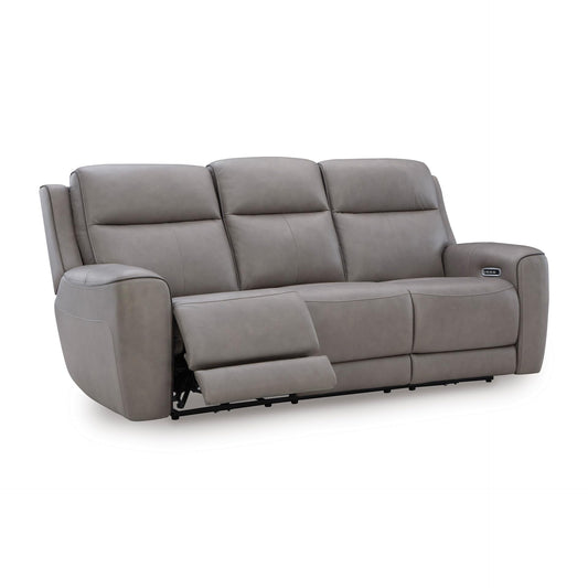 Signature Design by Ashley 5Z-Dreamlight Modern Leather Match Power Reclining Sofa with Drop Down Table, Massage System and Adjustable Headrest, Gray