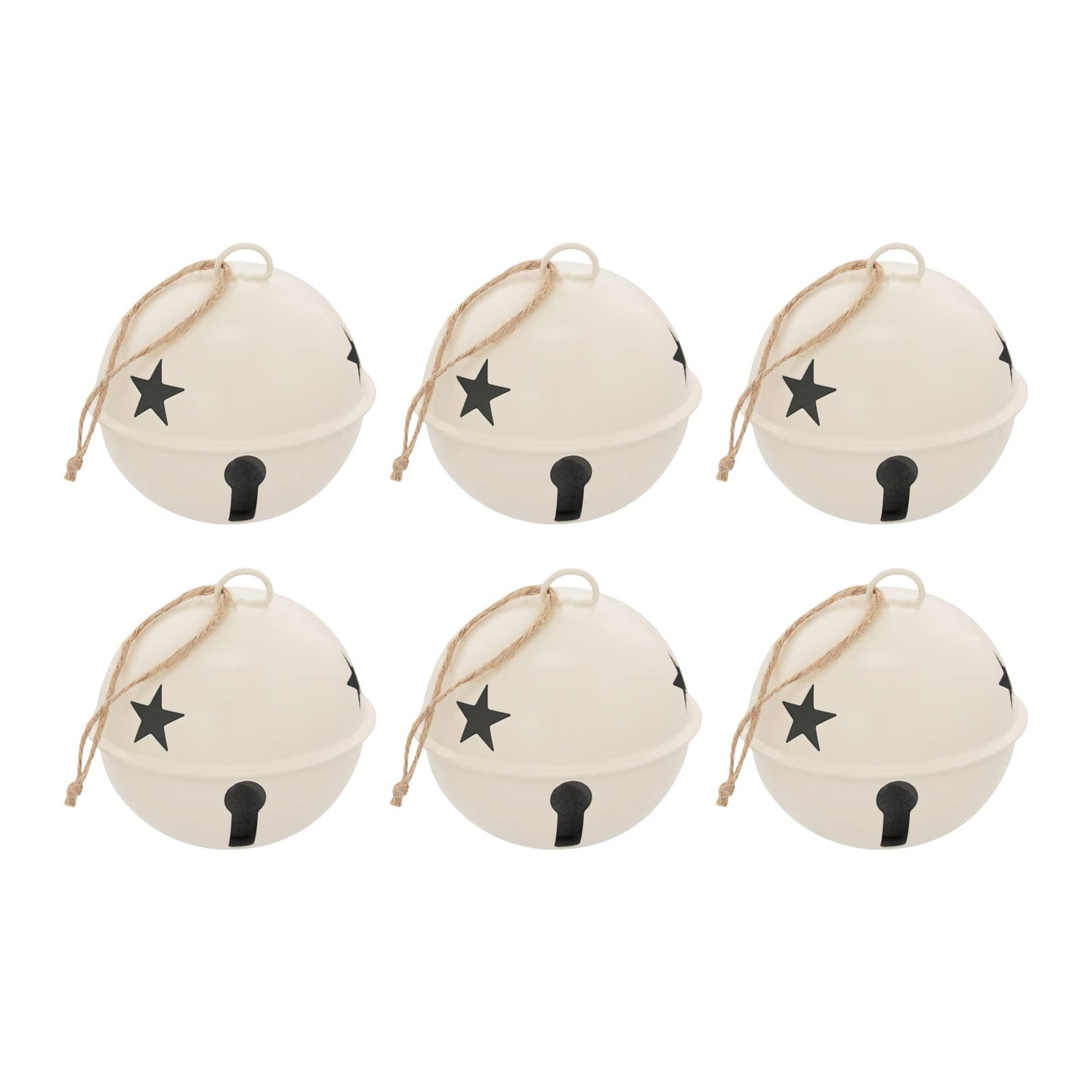 Haute Decor Jingle Bell Ornaments, Large Size 3.35-inch Diameter, 6-Pack (Ivory)