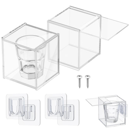 Cosmos 2 Pack Acrylic Shot Glass Display Case Wall Mounted Storage Box Clear Shot Glass Display Holder with Sliding Cover, Small Wine Cup Organizer for Collectibles, Models, Mini Figures