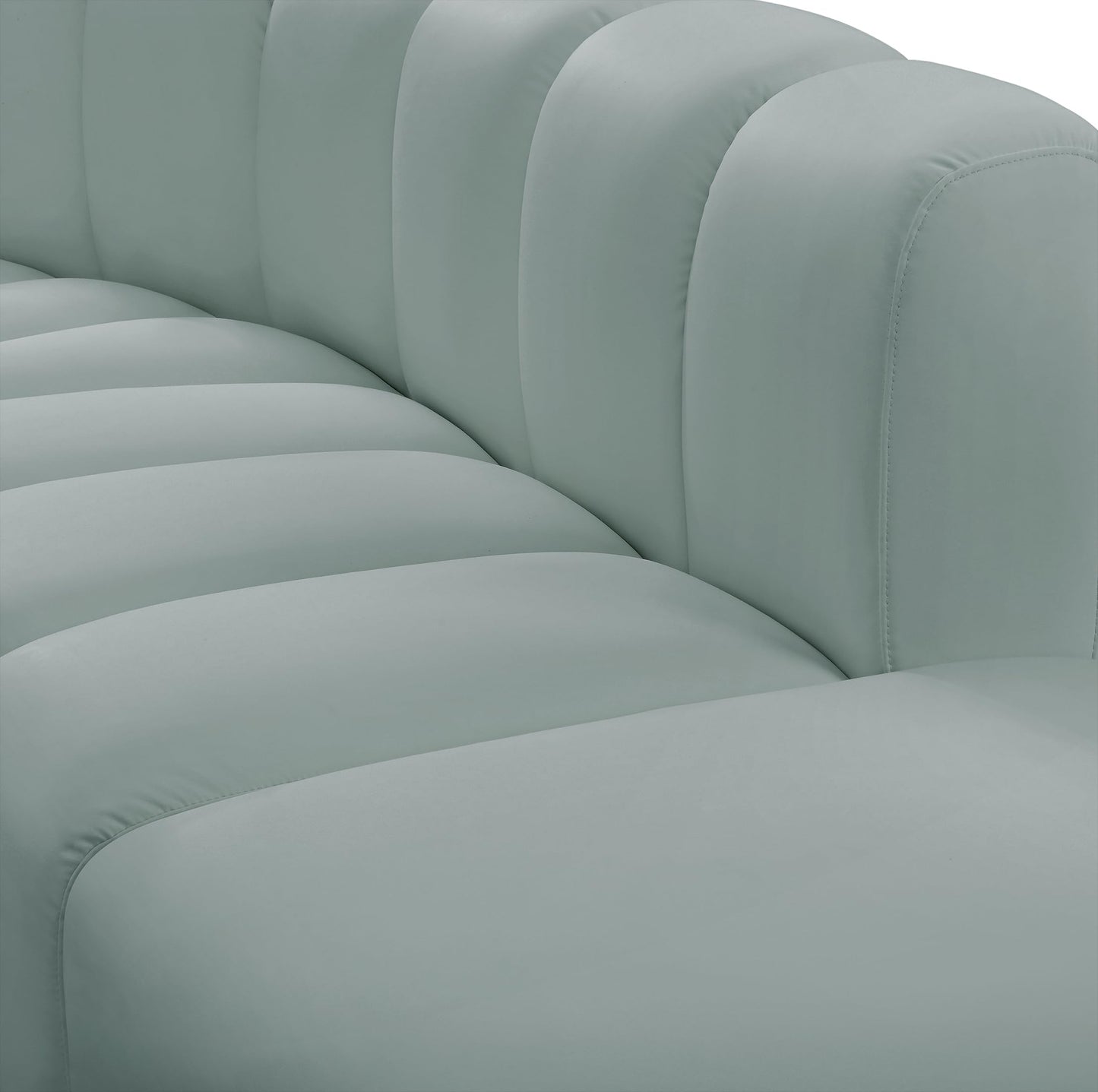 Meridian Furniture 101Mint-S2A Arc Collection Modern | Contemporary Modular Sofa with Soft Mint Green Vegan Leather, Deep Channel Tufting, Modular, 60" W x 31" D x 30" H, Mint