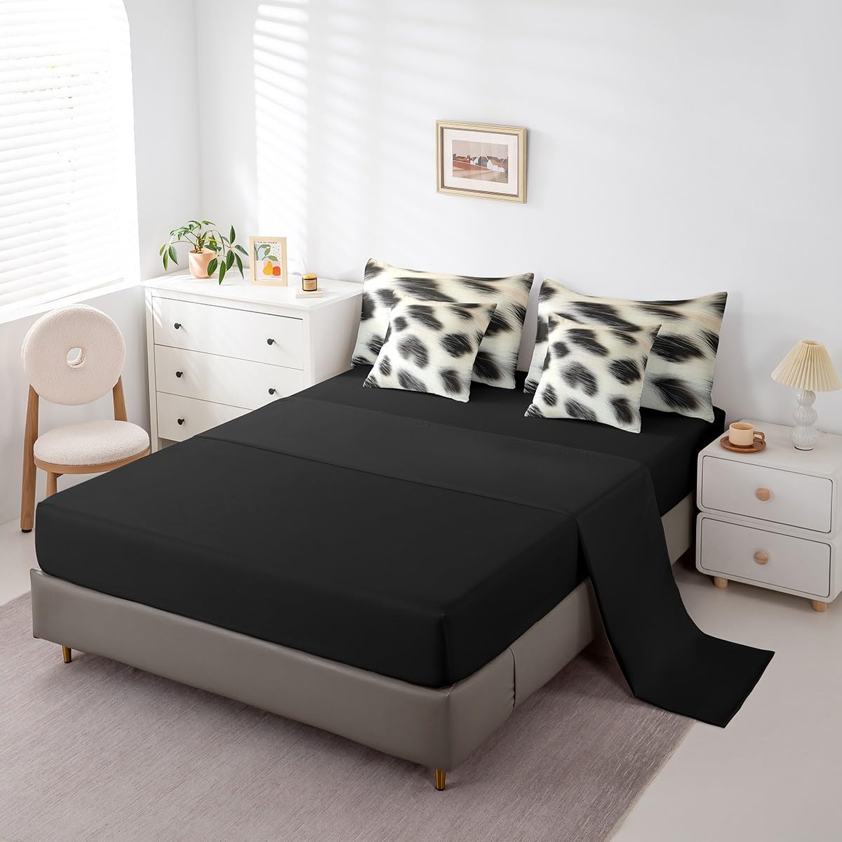 Erosebridal Cowhide Comforter Set Twin Size for Boys Cute Cow Print Bedding Set 7 Piece Western Cowboy Bed in A Bag for Kids Teens Youth Women Room Farmhouse Animal Hair Sheets, Breathable