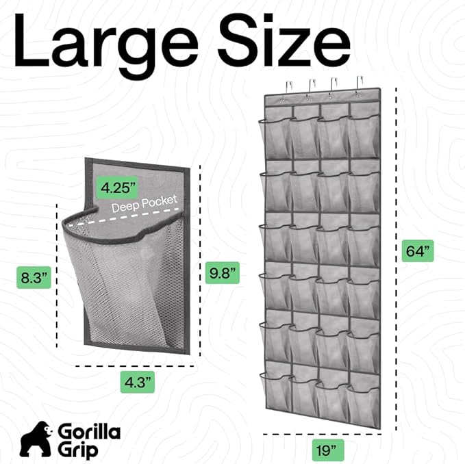 GORILLA GRIP Over the Door Shoe Organizer, 2 Pack, 24 Breathable Mesh Pockets