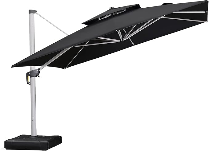 PURPLE LEAF 12 Feet Double Top Deluxe Square Patio Umbrella Offset Hanging Umbrella Cantilever Outdoor Market Umbrella Garden, Black