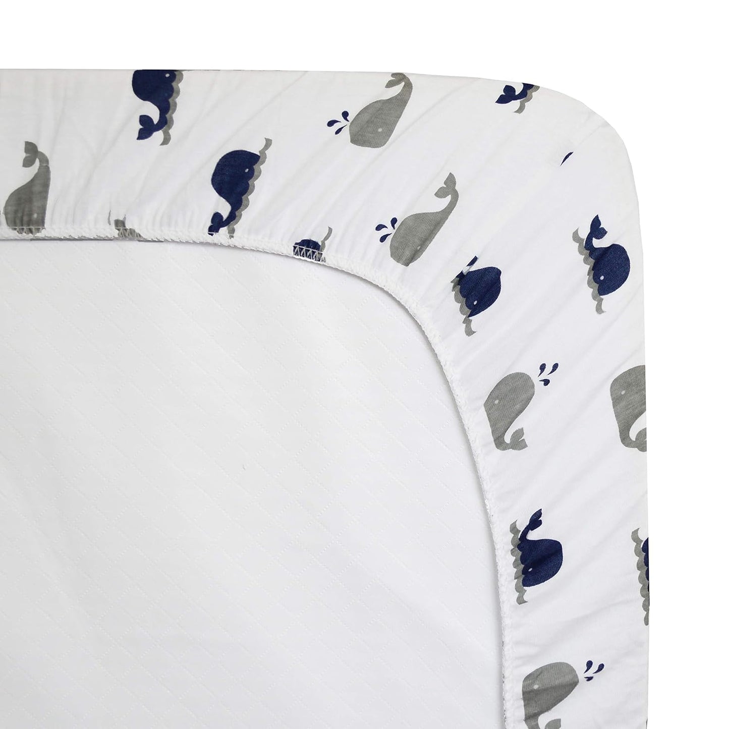 American Baby Company 100% Natural Cotton Fitted Pack and Play Sheet 39" x 27" - Soft & Breathable Pack N Play Sheet for Playpen, Playard & Mini Crib Mattress, Navy Whale, for Boys & Girls