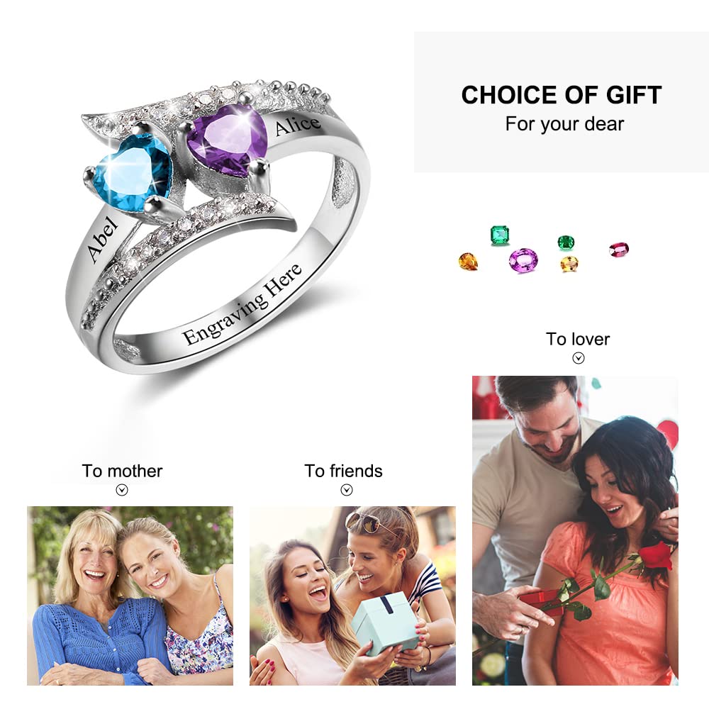 Lam Hub Fong Personalized Mothers Day Gifts Birthstone Rings for Women Mother Daughter Promise Rings for Her Custom Engagement Name Rings for Her Girlfriend Wife (2 Birthstones-1, 10)