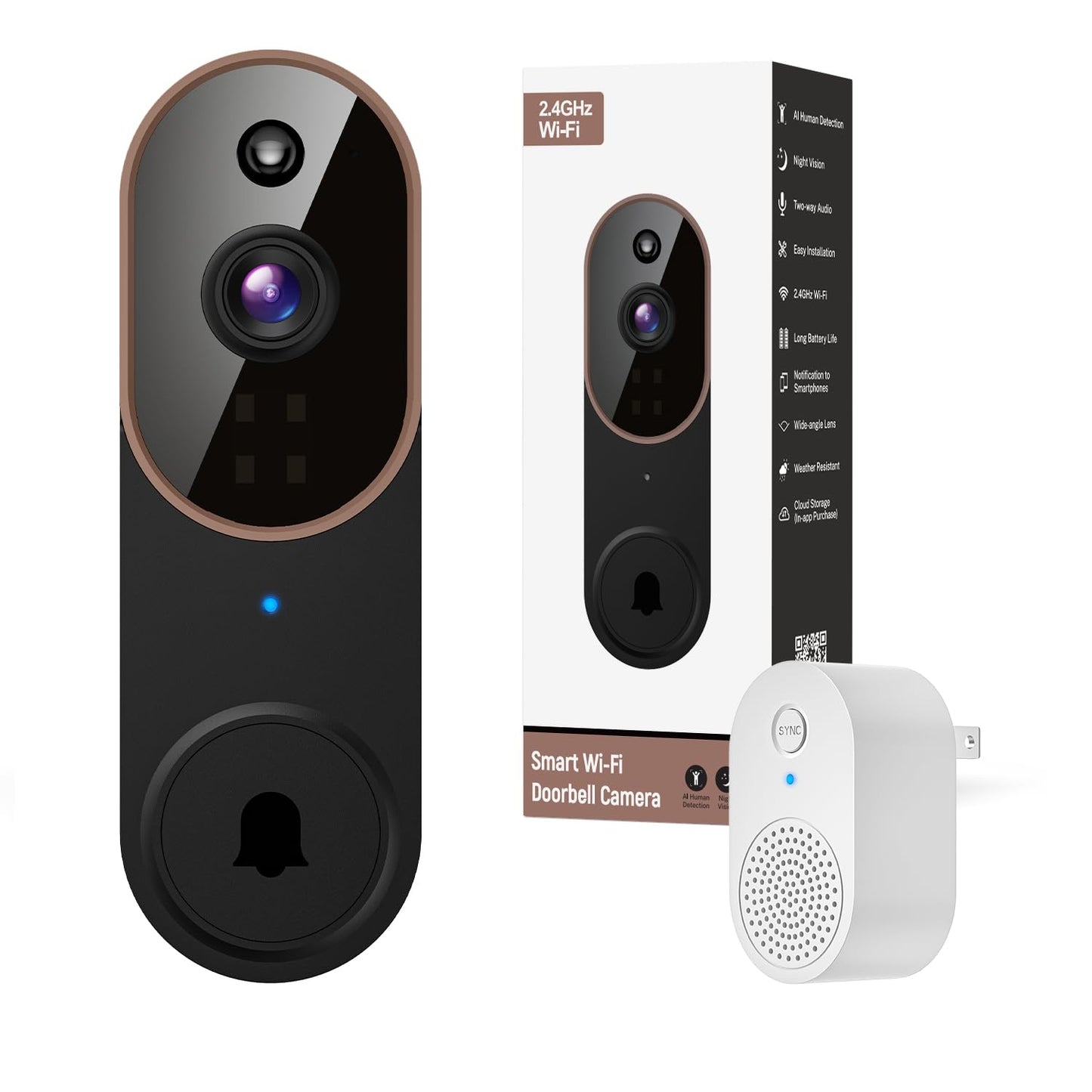 Orbitell Wireless Wi-Fi Video Doorbell Camera with Two Way Audio, AI Motion Detection, Night Vision and Cloud Storage, 2.4G Wi-Fi only