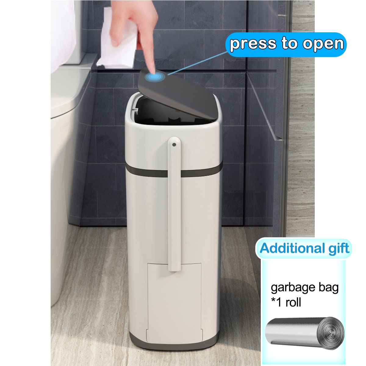 COMODID 3.7 Gallons Bathroom Trash Can and Toilet Brush Set, 14 Liter Slim Trash Can with Toilet Brush Holder Set for RV, Black lid
