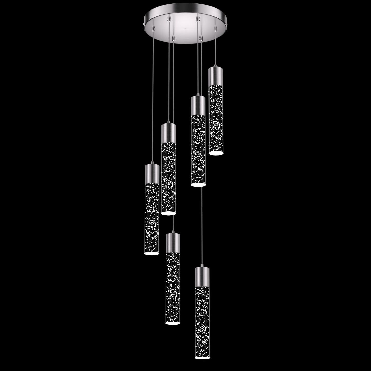 Esfos Pendant Lights Kitchen Island, 3000K-6500K Modern Kitchen Island Lights, Ceiling Lighting Fixtures with Crystal Bubble, 3 Color Integrated LED Hanging Light Brushed Nickel 1 Pack(6-Light)