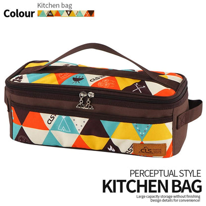 Camping Travel Cooking Utensils Organizer Travel Bag with Net Pockets, Portable Pouch for BBQ Camp Cookware Kitchen Kit,13x5.1x4.9inch (Oxford Cloth, Nylon, Metal)