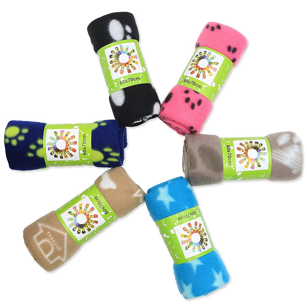 Pack of 6 Dog Blankets Soft Fleece Puppy Blankets Washable Sleep Mat Pad Bed Cover With Paw Print For Pets Cats Kitten Guinea Pig Anaimals(60 x 70cm/23.6 x 27.6 inch, Multicolor)