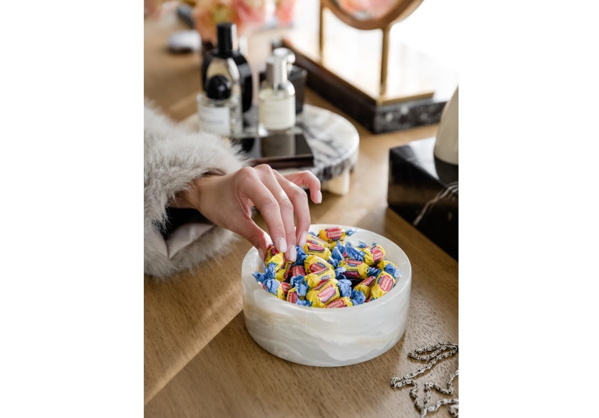 Alice Lane Angelo Bowl | White Onyx Catchall Bowl – Handcrafted Decorative Bowl for Entryway, Vanity, or Coffee Table – Modern Onyx Candy Dish & Trinket Dish