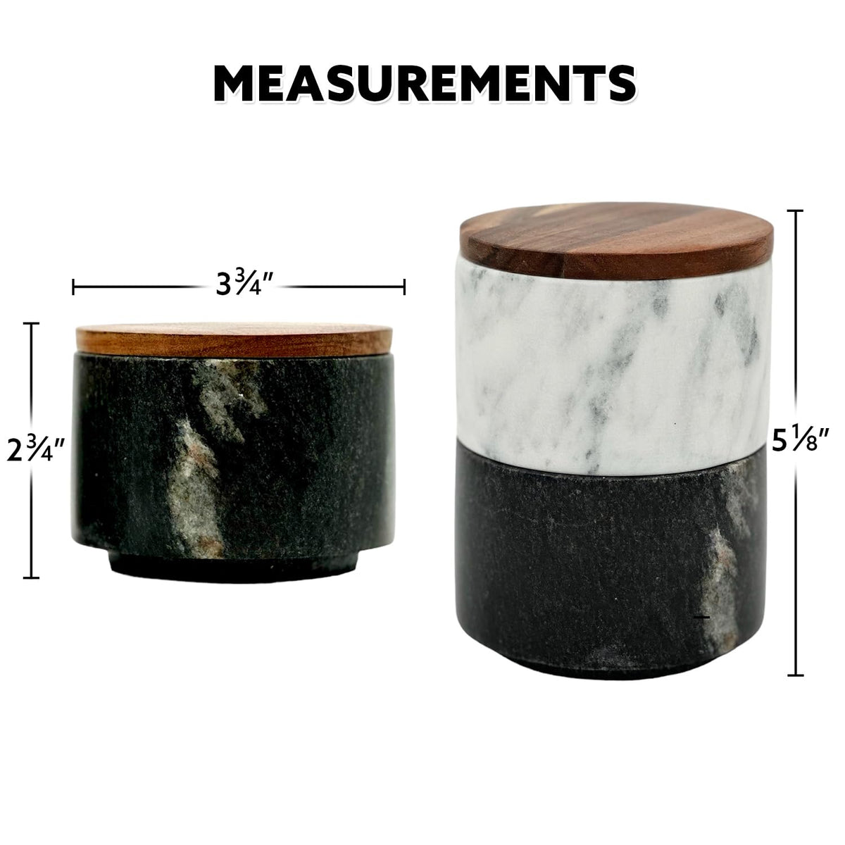 Savvy East Marble Salt Cellar Pepper Cellar Set, Stackable Large Black/Grey & White Salt and Pepper Holder Duo w/Air-Tight Tops, Space-Saving Multi-Purpose Spice Pinch Pots, Marble Salt Pigs with Lids