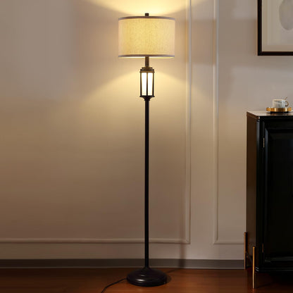 AIEAMPDO 65" Modern Floor Lamp for Living Room with 2 Light Sources, Industrial Black Tall Standing Lamps with Nightlight, Retro Floor Light for Bedroom Office Reading Room, Bulbs Included
