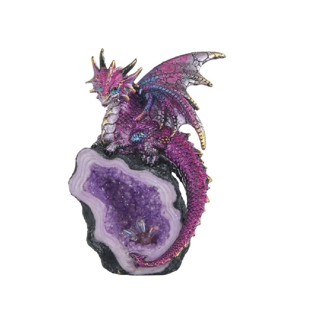 ICE Armor 8" H Purple Dragon Guarding Faux Crystal Cave Statue Fantasy Decoration Figurine