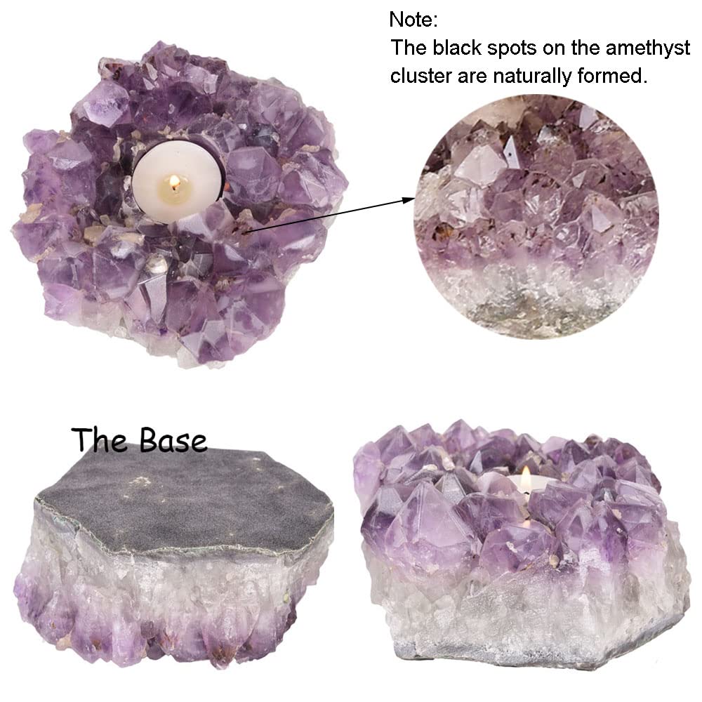 JIC Gem Amethyst Candle Holder Natural Purple Crystals Candle Stand Large Amethyst Tealight Candle Holders Home Decoration 5.5 Inch