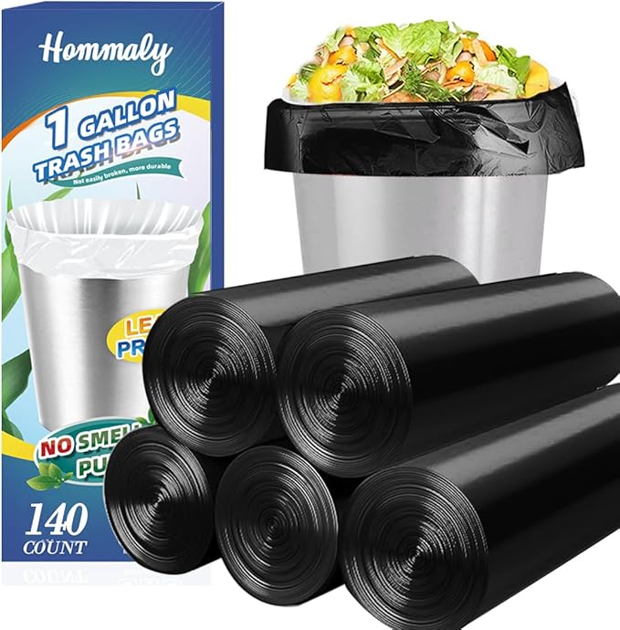 1 Gallon 140 pcsSmall Black Trash Bags, Strong 0.8 Gallon 1 Gallon 1.2 Gallon