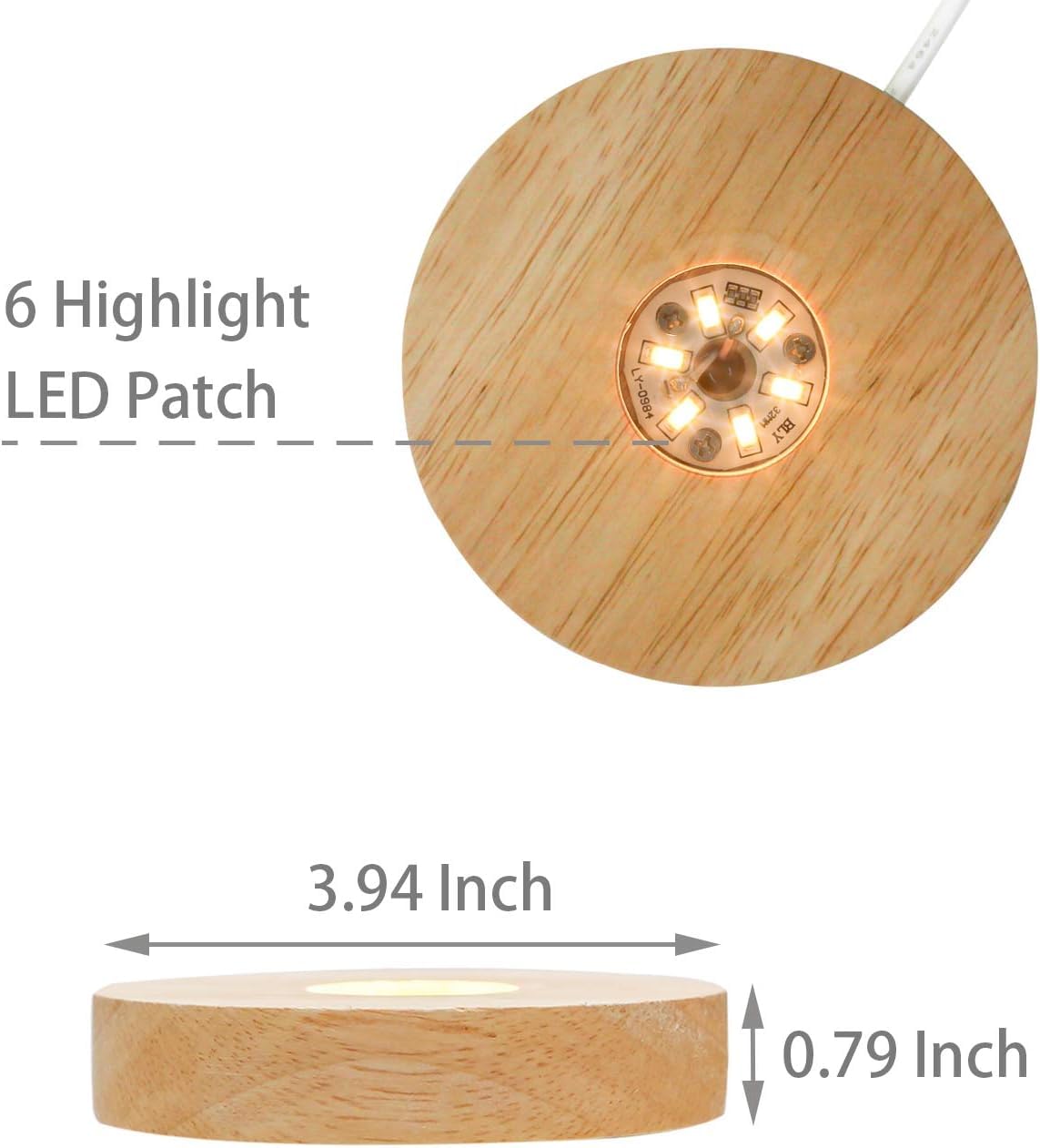 Mintso Wood Led Light Display Base for Glass Crystal Art/Paperweights,4 Inch,Bright Warm Light