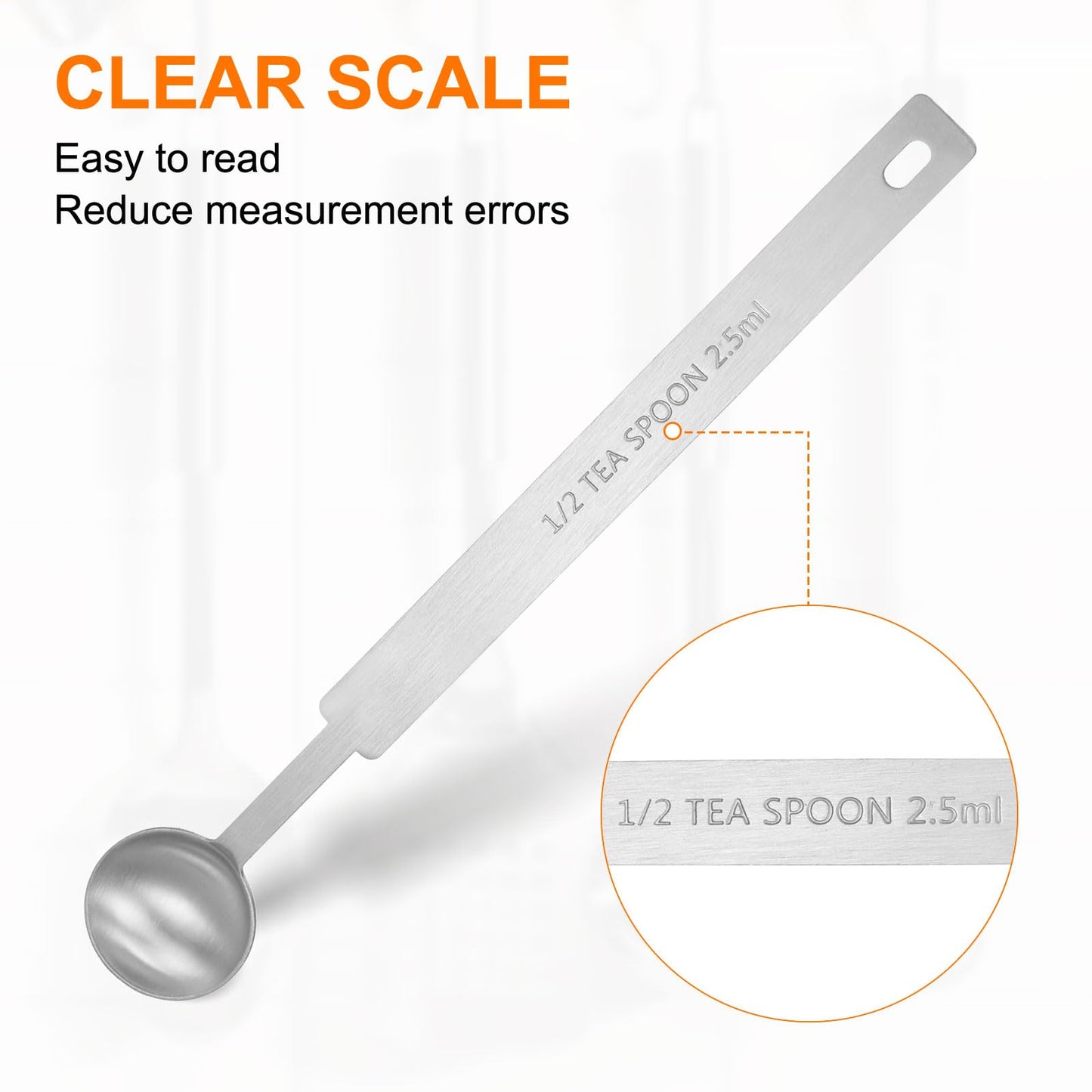 HARFINGTON 5pcs Single Measuring Spoon Set 1/4 1/2 1 1.5 3tsp (1.25/2.5/5/7.5/15ml) Teaspoon/Tablespoon 430 Stainless Steel Single Tiny Square Bowl Measure Spoon Long Handle Measure Scoop