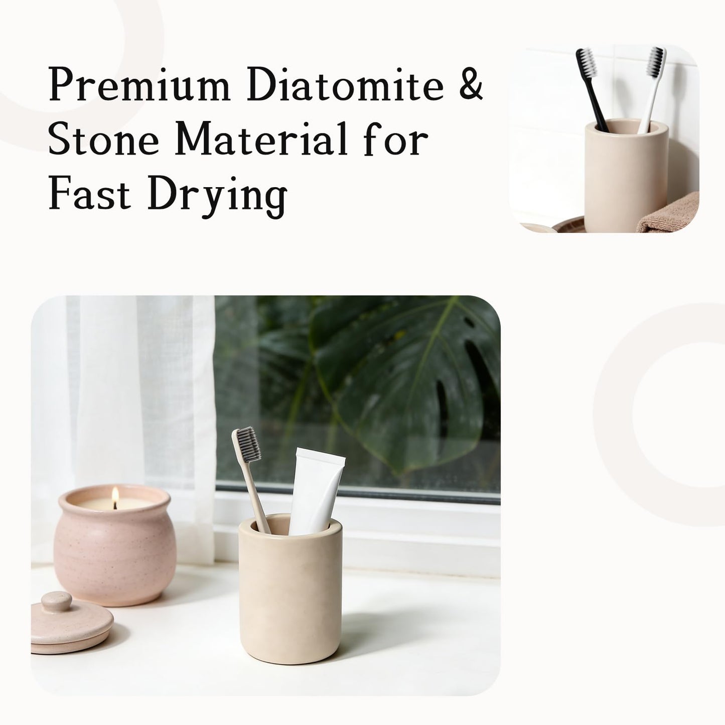 2 Pack Beige Diatomite Toothbrush Holder, Stone Toothbrush Holder for Bathroom, Fast-Drying Countertop Organizer for Electric Toothbrushes, Toothpaste & Cups
