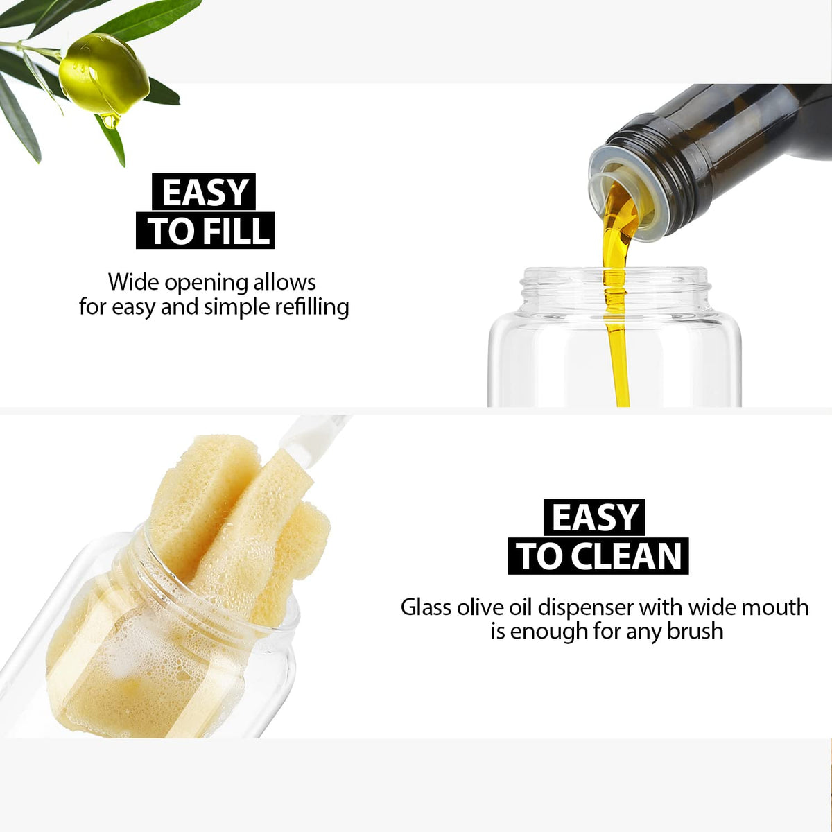Aelga Olive Oil Dispenser - 14 OZ Glass Oil and Vinegar Dispenser Bottles Set for Kitchen No Drip-Set of 2