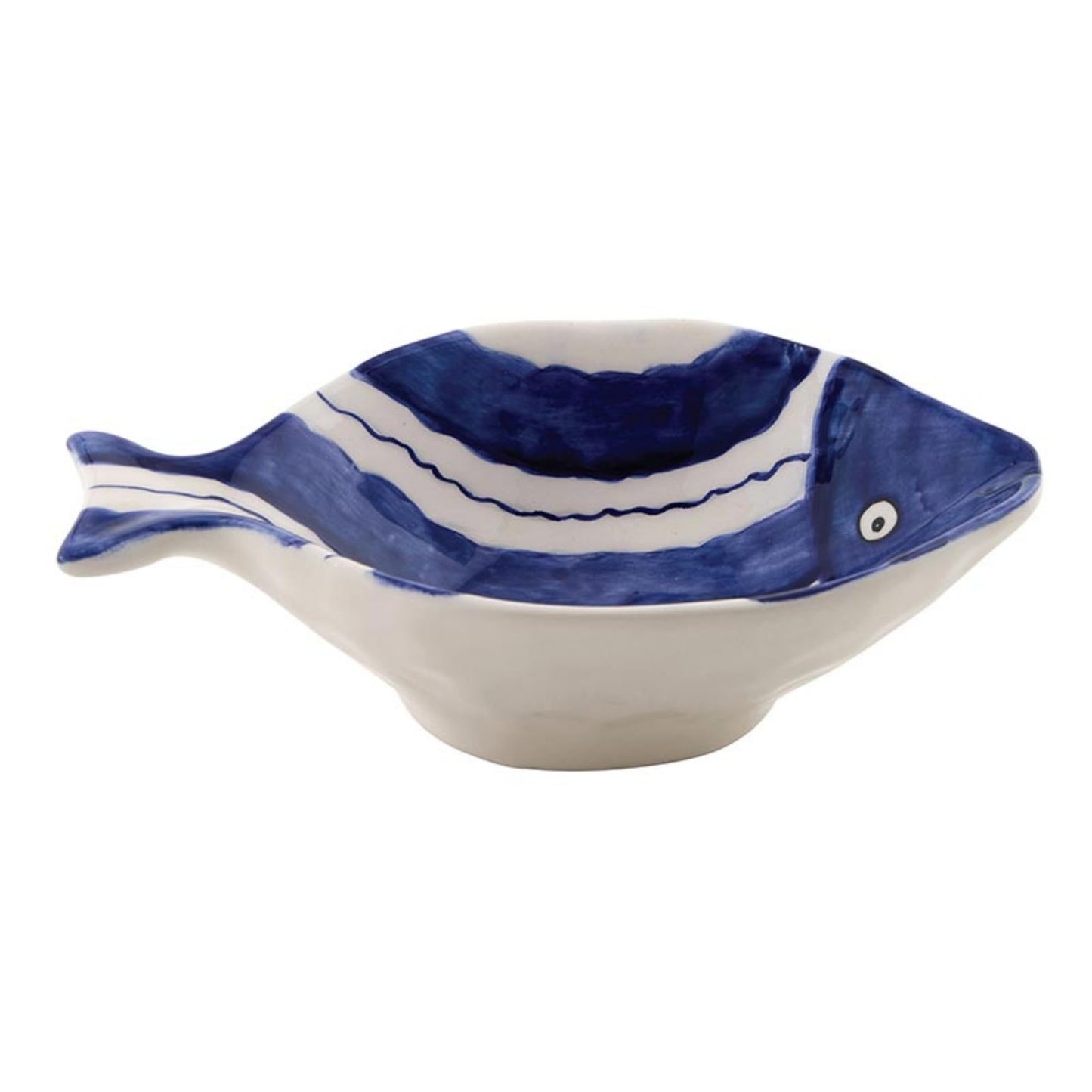 47th & Main Fish Shaped Dish Ceramic Bowl for Entertaining, 6" x 4", Blue/White