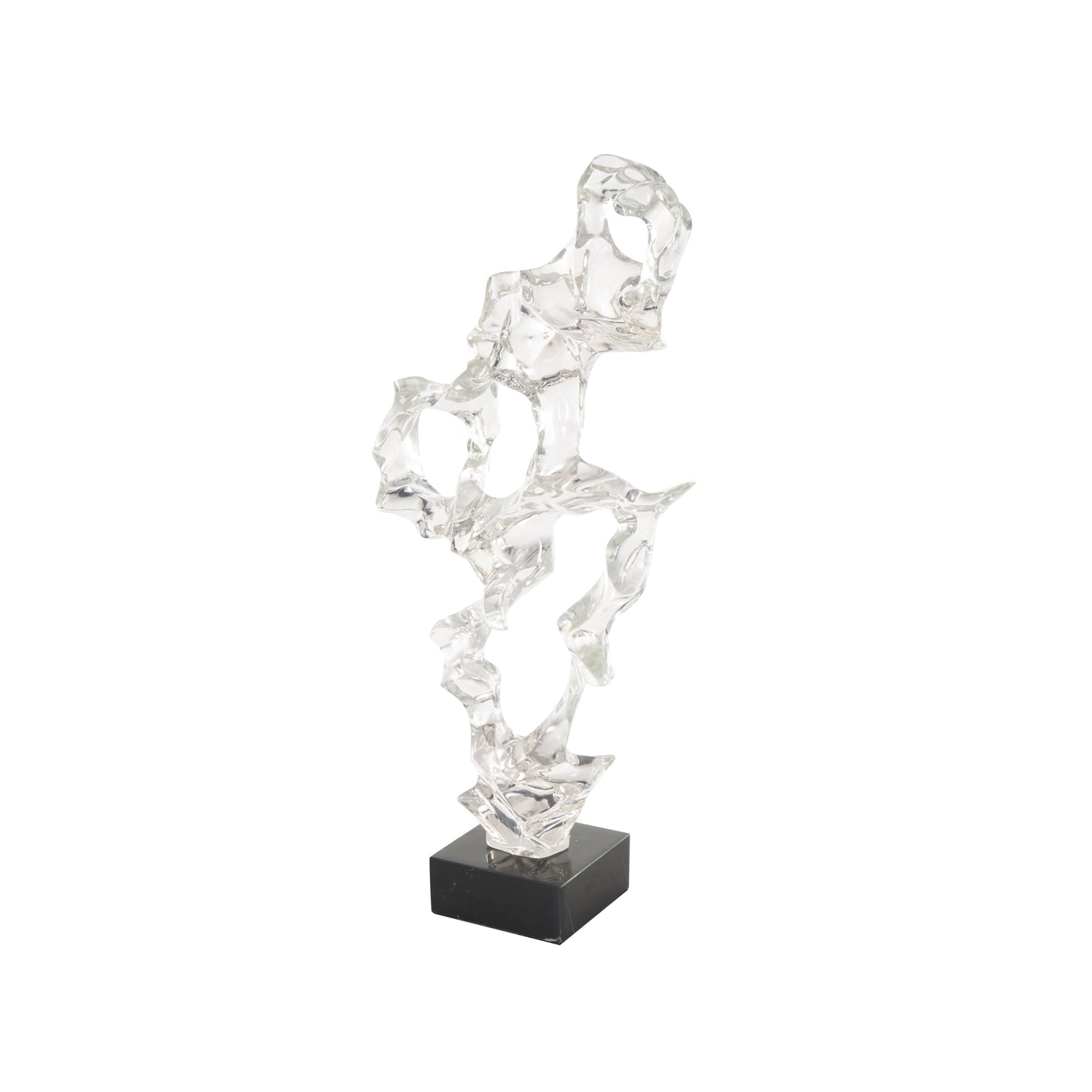 Deco 79 Glass Abstract Decorative Sculpture Home Decor Statue with Black Square Base, Accent Figurine 14" x 6" x 29", Clear