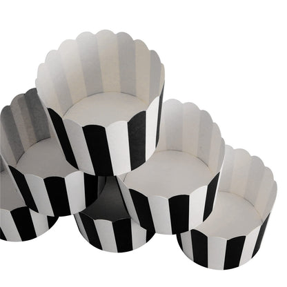 STARUBY 50 Pack Muffin Liners Baking Paper Cups Black and White Stripes Cupcake Liners Elegent Muffins Baking Cups Cupcake Wrappers for Birthday Parties, Weddings, Bottom Dia 2.36 Inch