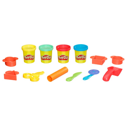 Play-Doh Starter Set, 9 Accessories, 4 Cans with Blue, Green, Red, and Yellow Modeling Compound & Travel Bag, Preschool Toys for Boys and Girls 3+ Year Old