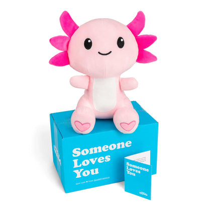 SendAFriend Alex The Axolotl Stuffed Animal Care Package, Someone Loves You Box, Great Gift for Any Reason (Miss You Notecard)