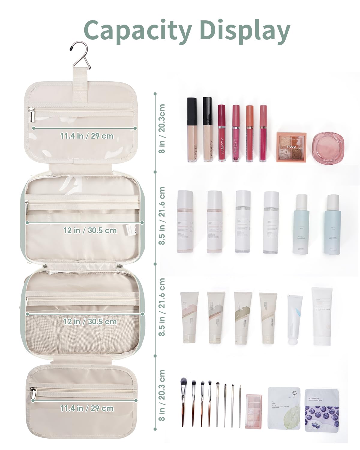 Narwey Large Hanging Travel Toiletry Bag for Women Wash Bag Cosmetics Makeup Bag Organizer for Full Size Accessories (Mint Green (Large))
