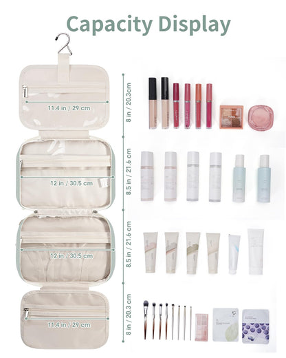 Narwey Large Hanging Travel Toiletry Bag for Women Wash Bag Cosmetics Makeup Bag Organizer for Full Size Accessories (Mint Green (Large))