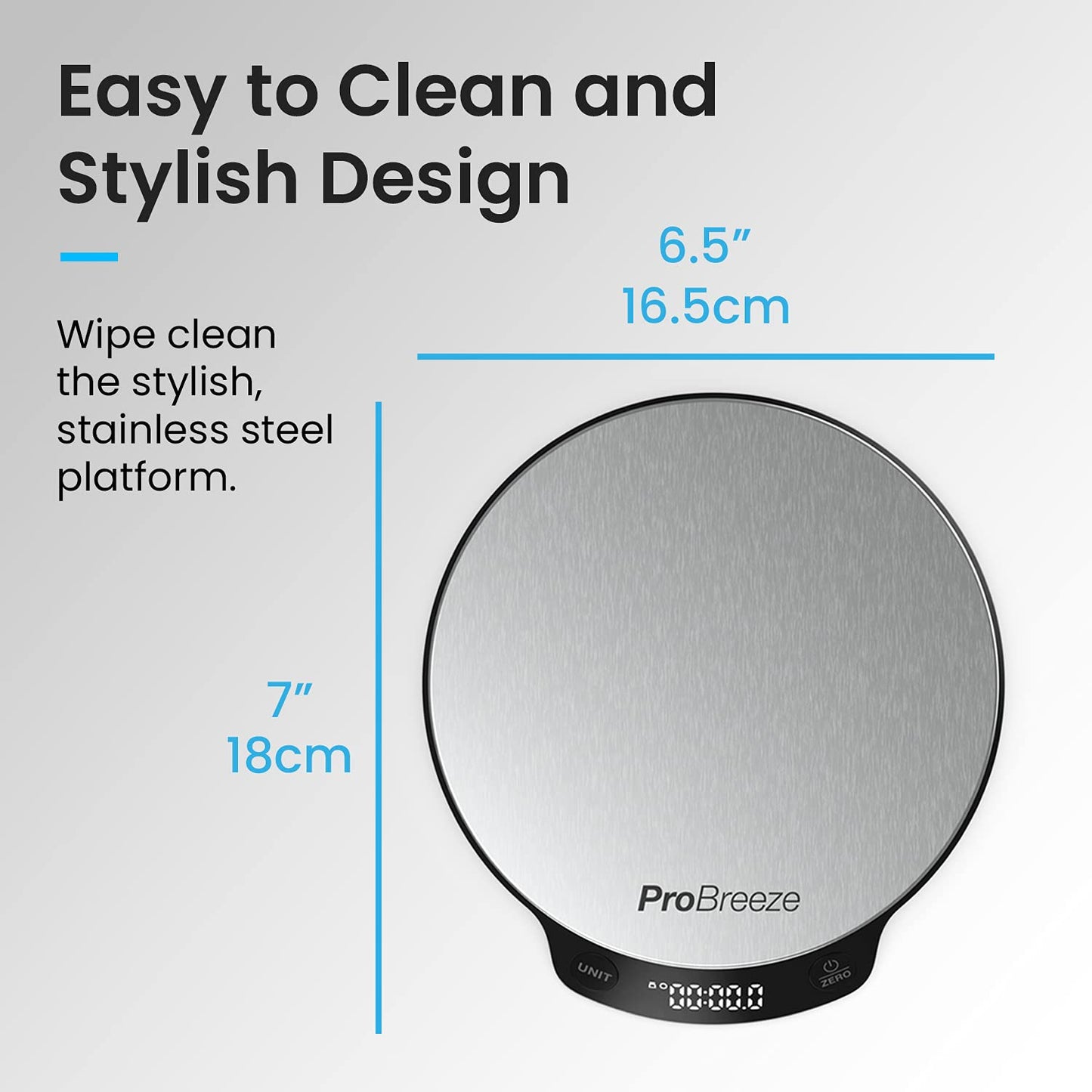 Pro Breeze Kitchen Scales Digital - Stainless Steel Digital Scales Kitchen High Precision Kitchen Weigh Scale for Baking and Cooking in g/ml/fl oz/lb oz