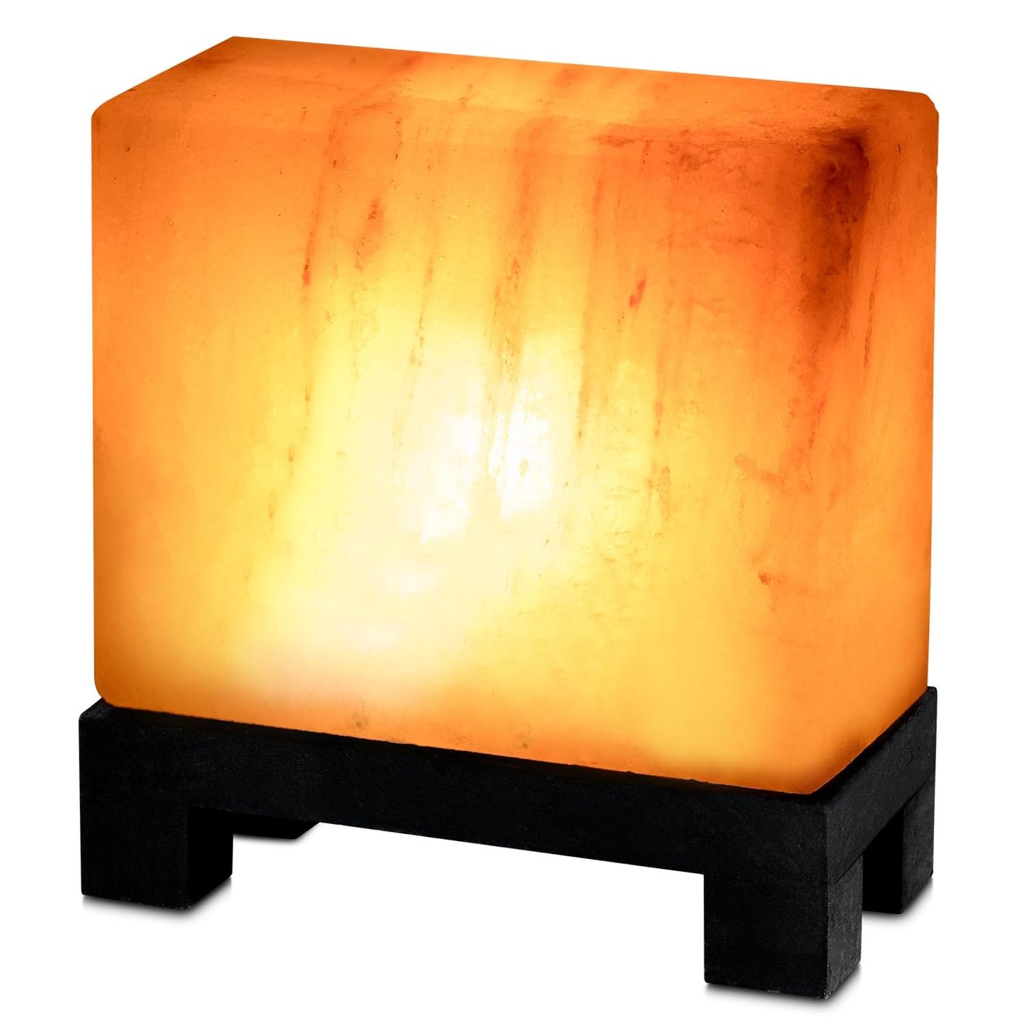 UMAID Himalayan Salt Lamp Rectangle, Natural Pink Rock Salt Lamp on Modern Wood Base with Night Light Bulb and Dimmable Cord, Spa Decor, Salt Massage Stones Ambiance, Meditation Accessories Decor Gift