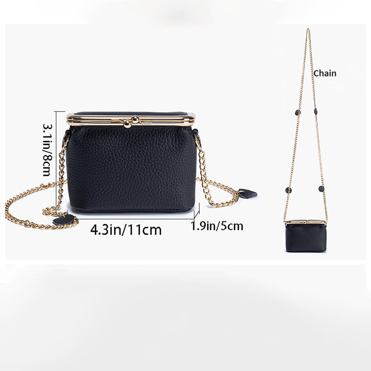 Fashion Crossbody Coin Purse for Women Small Credit Card Holder Wallet with Chain Leather Compact Wallet for Cash, Keys, Lipstick (Black)