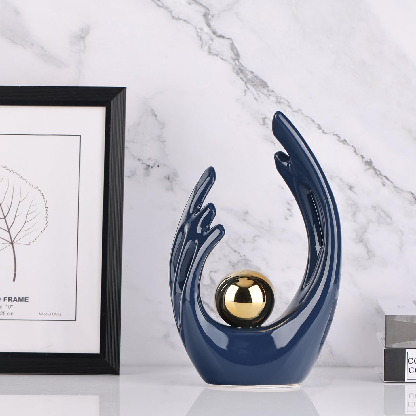 12" H Navy Blue Aesthetic Room Decor Accent, TV Stand Funky Table Centerpiece, Abstract Art Ceramic Statue and Sculpture, Blue Decor for Living Room, Bookshelf Decorative Objects, Shelf Decorative